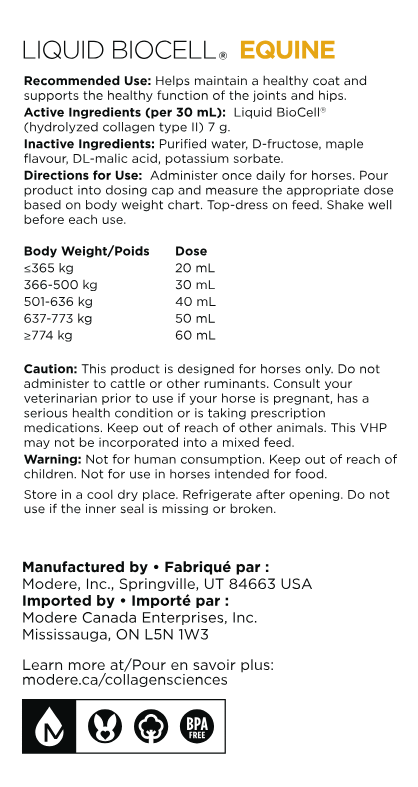 Modere shaklee collagen pet Liquid BioCell Equine Horse 900ml CA US AUS petscollagen.com modere.com shaklee.com USA Canada Australia
